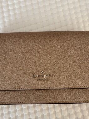 kate spade glittery rose gold flap clutch
